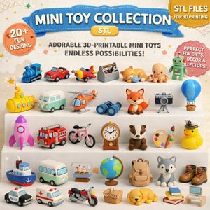 Mini collezione di giocattoli in formato STL, animali, veicoli, modelli 3D (download digitale)