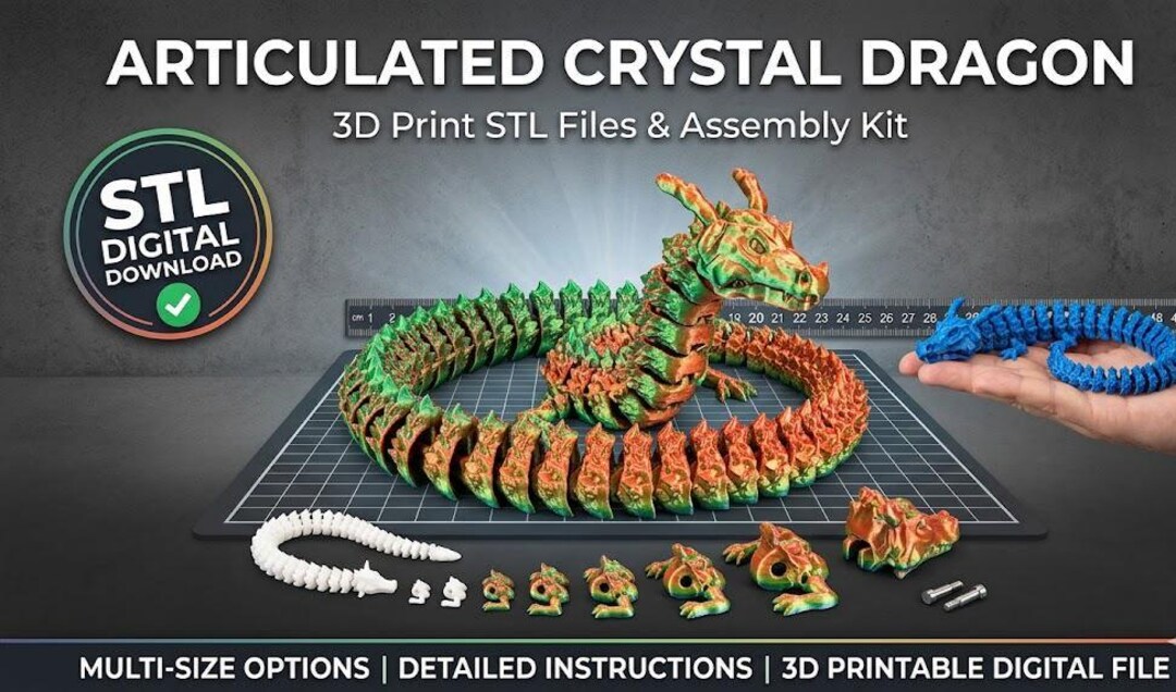 Articulated Crystal Dragon 3D Print STL File (digital Download) - Etsy