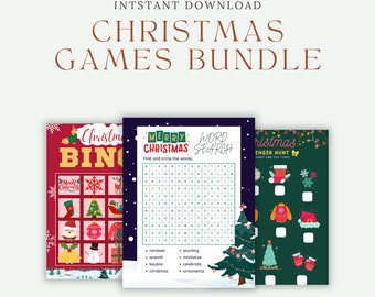 Christmas Game Bundle, Holiday Party Games, Family Fun, 3 Editable Games, Editable Template, Instant Download, Downloadable Games