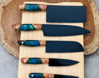 Personalized Handmade Damascus Kitchen Knife Set, Chef Knives with Leather Case, Christmas Gift, Housewarming & Wedding Gift, Gift for Him
