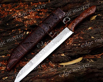 Personalized Handmade Viking Seax Knife, Hand Forged Carbon Steel Blade with Leather Sheath, Norse Gift for Him, Groomsmen Christmas Gift