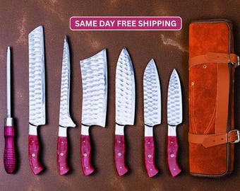 Custom Handmade Kitchen Chef Knife Set – 5 Piece BBQ Knife Set with Leather Sheath | Engraved Chef Gift for Men, Anniversary, Christmas