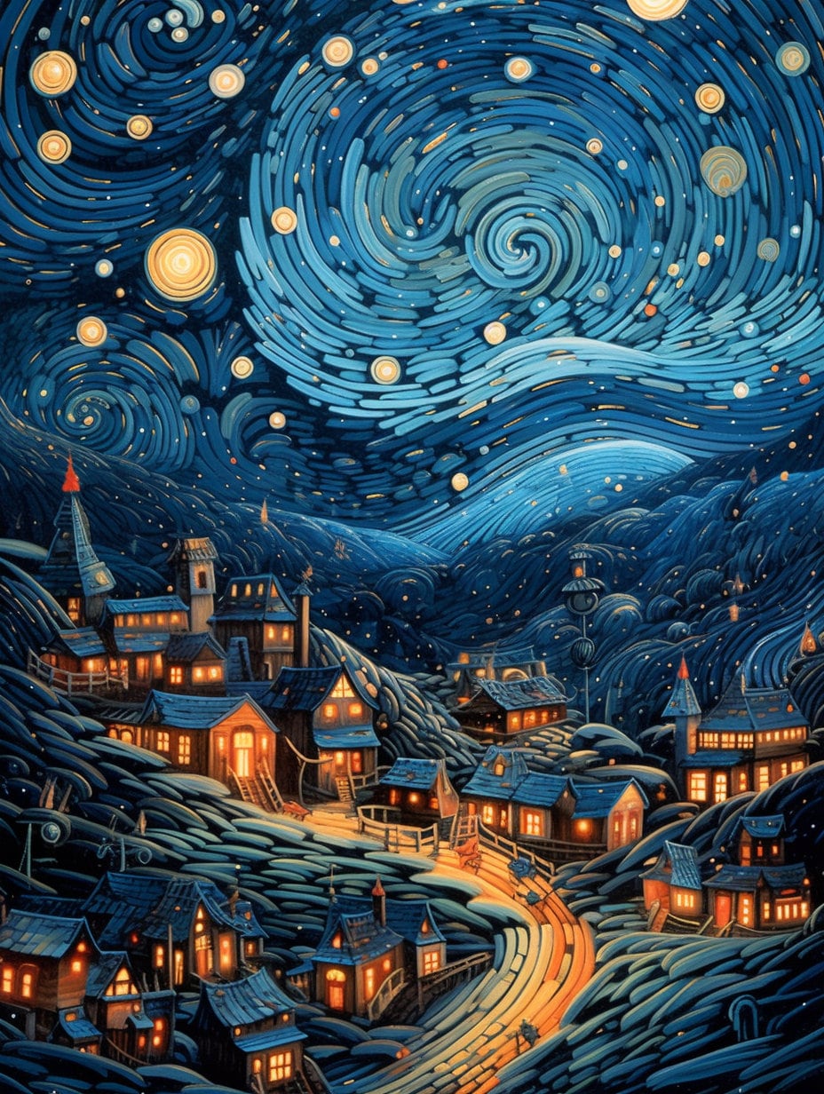 A Starry Night Sky Above a Quaint Village - Etsy