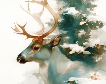 Whimsical Reindeer Watercolor Christmas Card