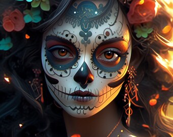 Digital art - A young woman with mesmerizing sugar skull makeup
