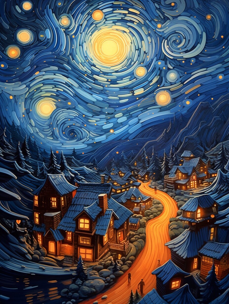 A Starry Night Sky Above a Quaint Village - Etsy