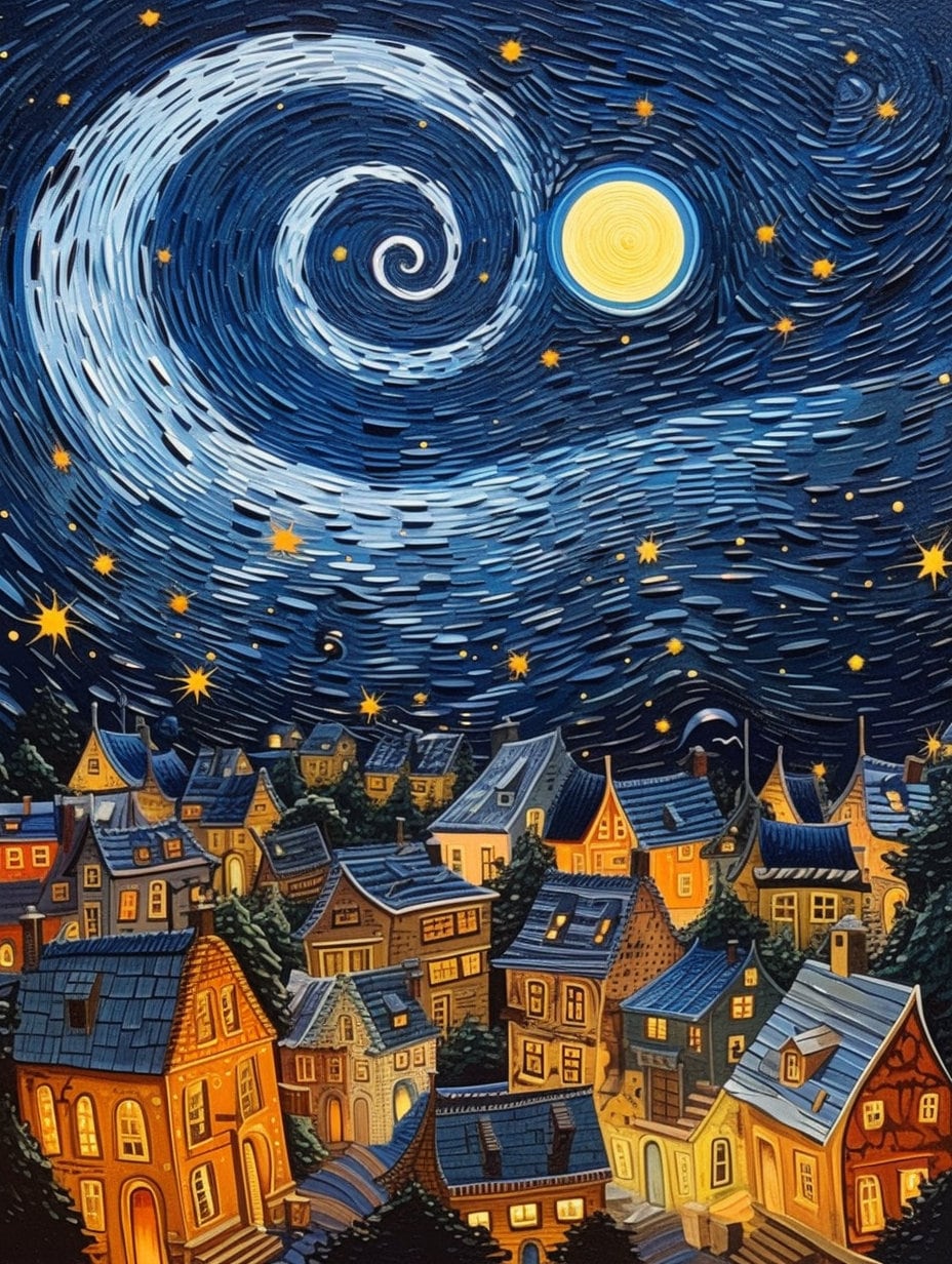 A Starry Night Sky Above a Quaint Village - Etsy
