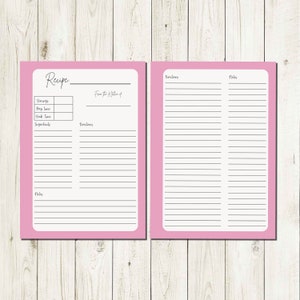 Printable Recipe Page | Recipe Blank Template | PDF File | Size A4 and Letter Size