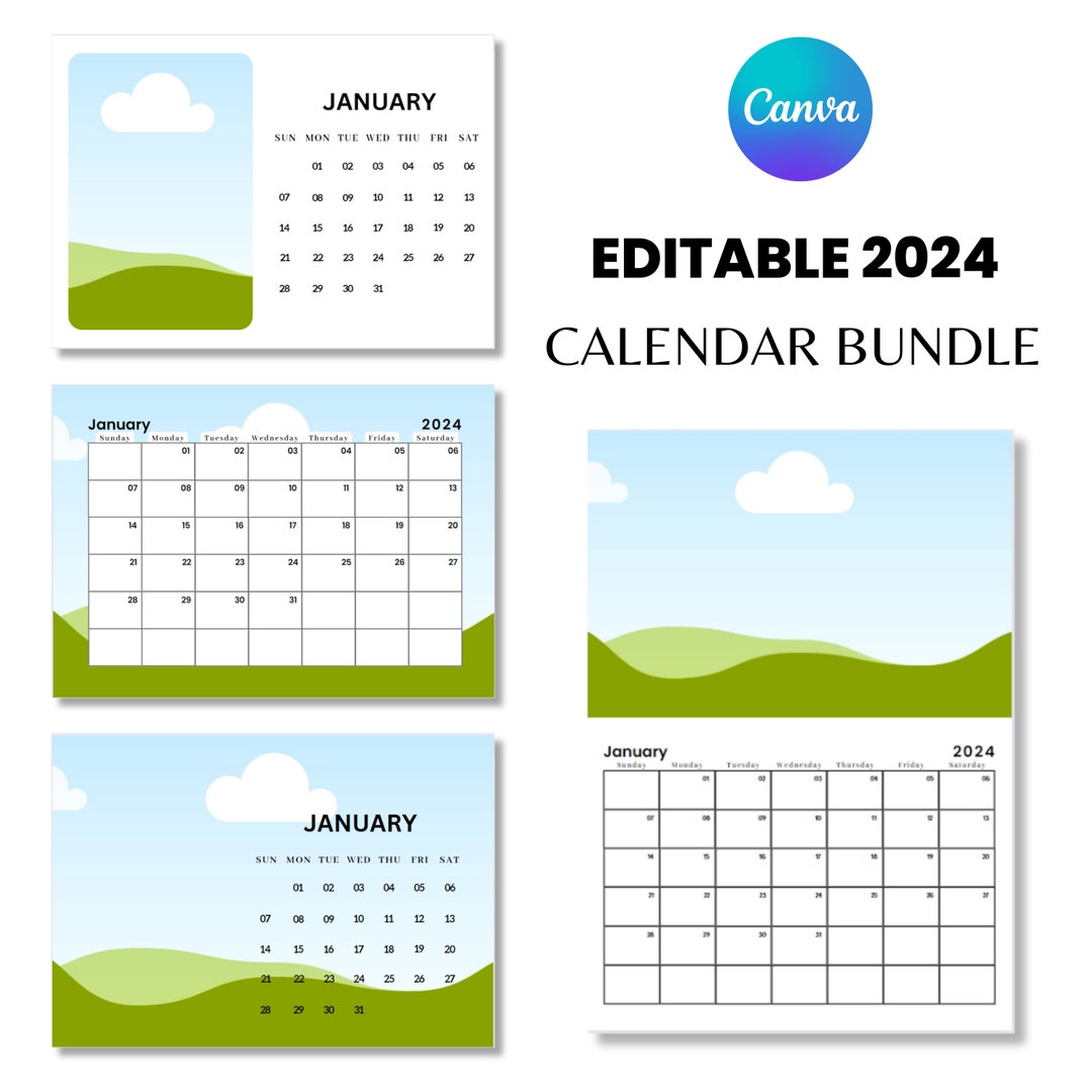 2024 Fully Editable Calendar Canva Template Frame Bundle | Instant ...