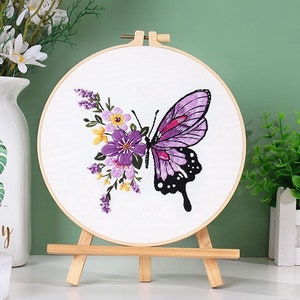 Butterfly embroidery kit beginner hand embroidery cross stitch fabric with pattern cat bike fish flower floral rabbit duck easy basic stitch