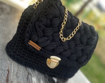 Handmade Bag | Black Colored Crochet Handbag | Crochet Bag | Hand Knitted Bag  | Woven Bag | Shoulder Bag