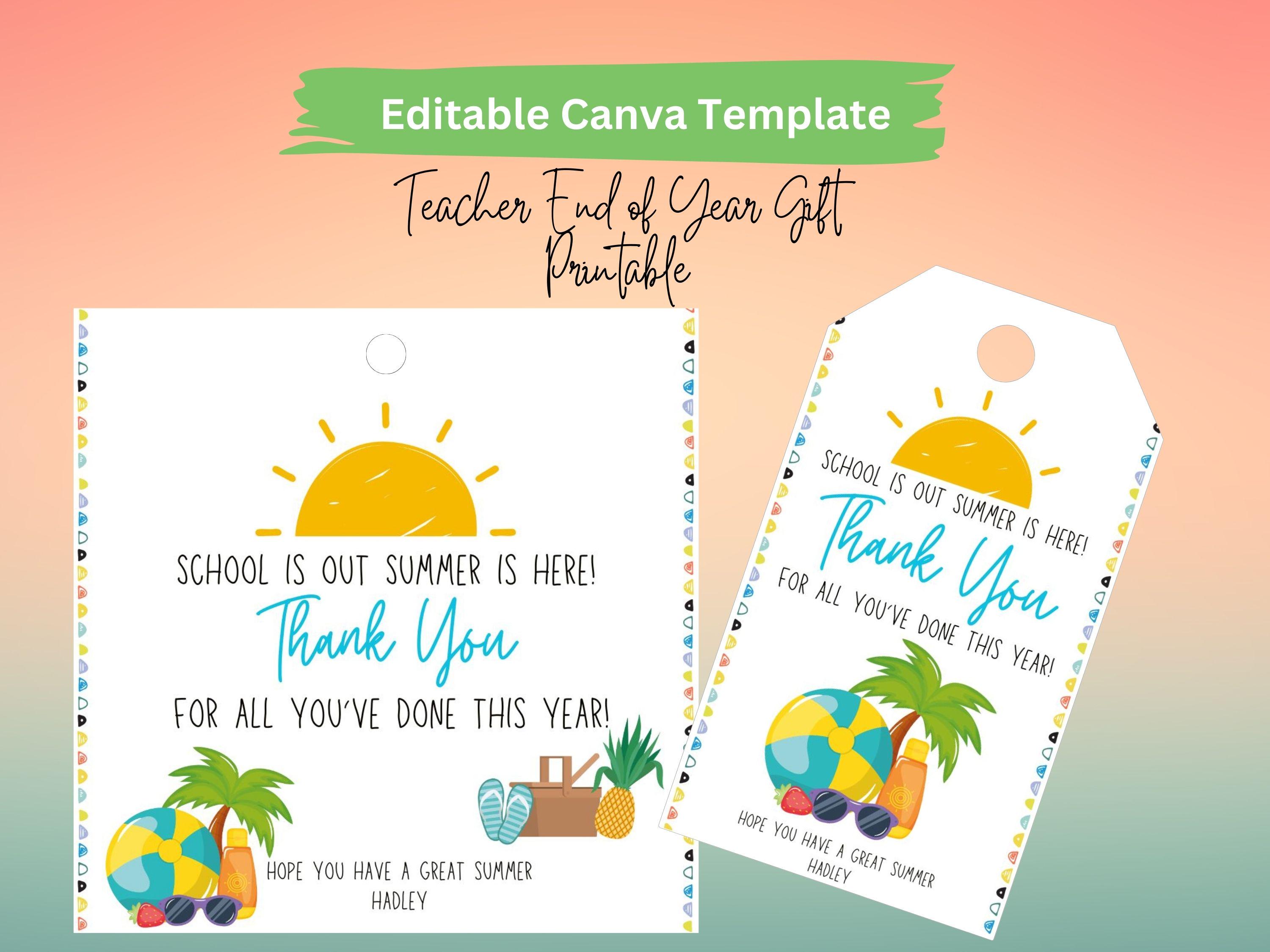 Teacher Gift Printable Gift Tag, End of School Year Teacher Gift Tag ...