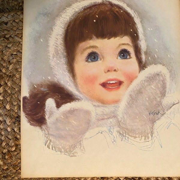 Vintage PRINT Young Girl with Mittens - American Beauty for Northern Paper Mills by Frances Hook - signed - MCM Mid-Century Modern