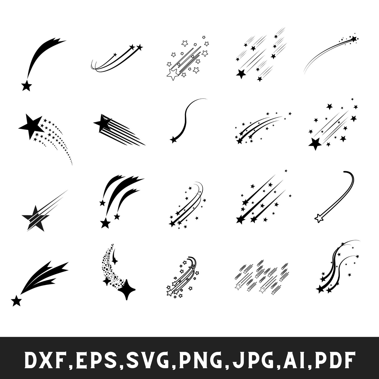 Shooting Star Svg Bundle, Shooting Stars Clipart, Falling Stars Svg