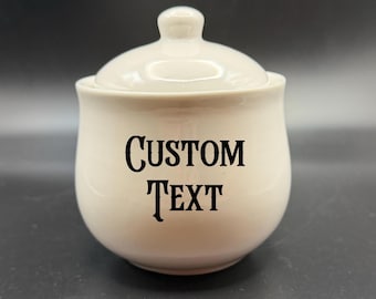 Personalised White Porcelain Pot, Own Text, Funny Sass Jar and Lid Sugar Bowl Storage Pot Christmas Birthday Gift
