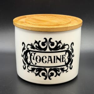 Cocaine Ceramic Canister, Dark Humour Kitchen Jar, Gothic Apothecary Storage, Funny Gift, Recessed canister lid for stacking, Home Decor