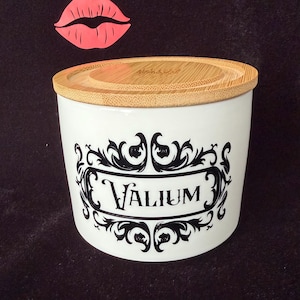 Valium Ceramic Canister, Dark Humour Kitchen Jar, Gothic Apothecary Storage, Funny Gift, Recessed canister lid for stacking, Home Decor