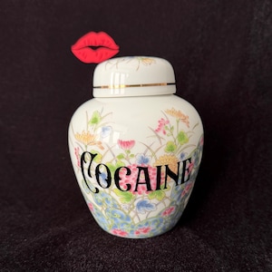 Cocaine Upcycled Vintage Floral Pot, Urn Funny Sassy Quote, Ceramic Jar, Home Decor, Christmas Birthday Present, swear gift