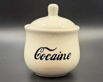 Cocaine White Porcelain Sugar Bowl,  Funny Sass Jar and Lid, Kitchen Storage Pot Christmas Birthday Homewares Gift