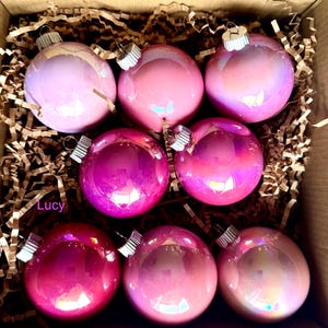 Hand-Painted Iridescent Pink Christmas Ornaments - Imperfect Baubles Set of 8