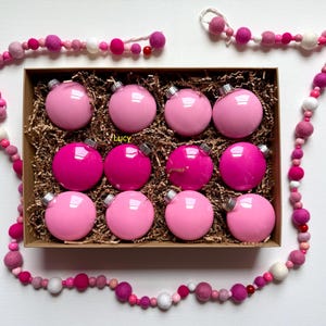 Hand-Painted Pink Christmas Disc Ornaments: Shatterproof Set of 12