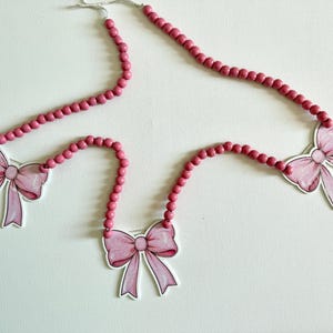 Pink Bows Garland with wood beads 5 feet long Nursery, Christmas, Baby Shower decor