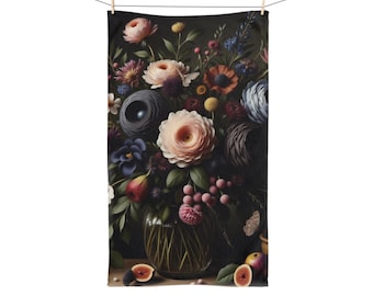 Paño de cocina floral vintage oscuro, decoración para cocina y baño con un toque melancólico