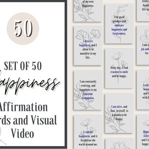 50 cartões e vídeos diários de afirmação positiva | Download Digital Instantâneo | Afirmação de Felicidade | Cartões para impressão |  Baralho da Felicidade