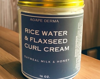 Fermented Rice Water & Flaxseed Curl Cream – Strengthens - Defines - Promotes Hair Growth (20 oz)