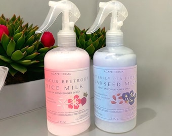 Herbal Leave in Conditioner Spray | Hibiscus Beetroot Rice Milk | Butterfly PeaFlower Flaxseed Milk | Detangler | Ultra Moisturizer | 14oz