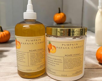 Pumpkin Papaya Carrot Biotin Natural Shampoo & Deep Conditioner Set - Infused with hair growth ingredients