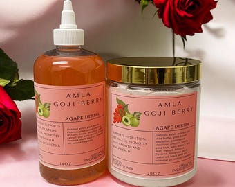 Amla Goji Berry Biotin Natural Shampoo & Deep Conditioner Set  - Infused with hair growth ingredients