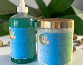 Plantain Leaf Pistachio Milk Biotin Natural Shampoo & Deep Conditioner Set  - Infused with hair growth ingredients