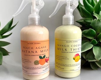 Herbal Leave in Conditioner Spray | Mango Coconut Milk Thistle | Peach Agave Batana Oil | Detangler | Hair Milk | Ultra Moisturizer | 14oz
