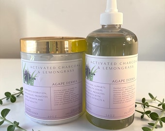 Activated Charcoal Lemongrass Biotin Natural Shampoo & Deep Conditioner Set  - Infused with hair growth ingredients