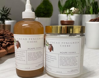 Set de champú y acondicionador profundo natural de cacao, fenogreco, chebe y biotina - Enriquecido con ingredientes para el crecimiento del cabello.