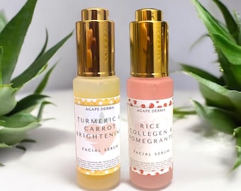 Face Serum - Rice Collegen Pomegranate Serum | Turmeric Carrot Brightening Serum - Natural Skincare, Hydrating Skincare, Vitamin C Skincare