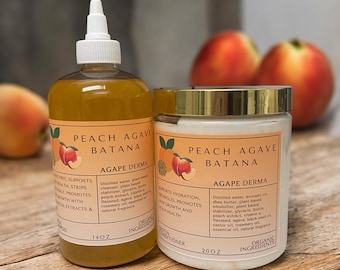 Peach Agave Batana Biotin Natural Shampoo & Deep Conditioner Set  - Infused with hair growth ingredients