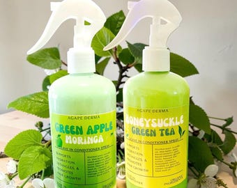 Herbal Leave in Conditioner Spray | Green Apple Moringa | Honeysuckle Green Tea| Detangler | Ultra Moisturizer | 14oz