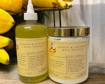 Mango & Coconut Milk Thistle Biotin Natural Shampoo and Deep Conditioner Set - Infused with hair growth ingredients