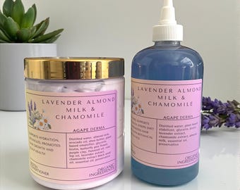 Lavender Almond Milk & Chamomile Biotin Natural Shampoo and Deep Conditioner Set - Ultra Moisturizing - Infused with hair growth ingredients