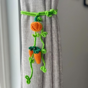 Crochet curtain tie back/handmade carrots and pumpkin/vegetables curtain hold back/fall curtain ties/nursery room curtain tie/housewarming