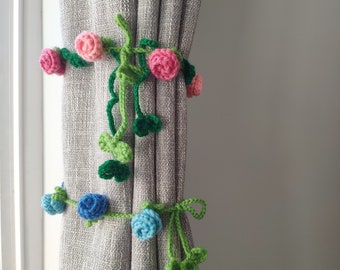 Crochet curtain tie back/handmade rose curtain hold back/flower curtain tie back/crochet rose garland/crochet flower home decor/gift for her