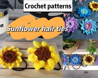 crochet pattern sunflower hair ties 2 styles/handmade sunflower hair tie patterns/crochet patterns flower hair accessories for girls