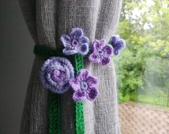crochet curtain tie back/handmade flower curtain hold back/purple white colorful flower curtain ties/housewarming gift/gift for mom
