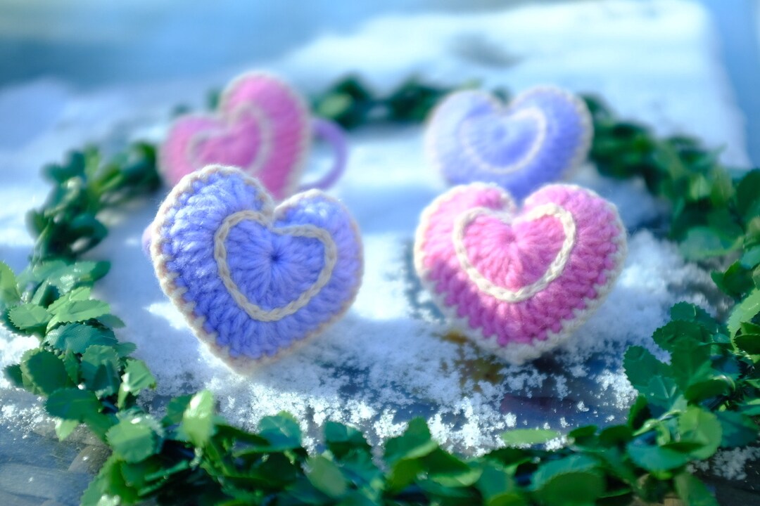 Crochet Hair Tie With Pink Purple Heart/handmade Heart Design Hair Tie ...