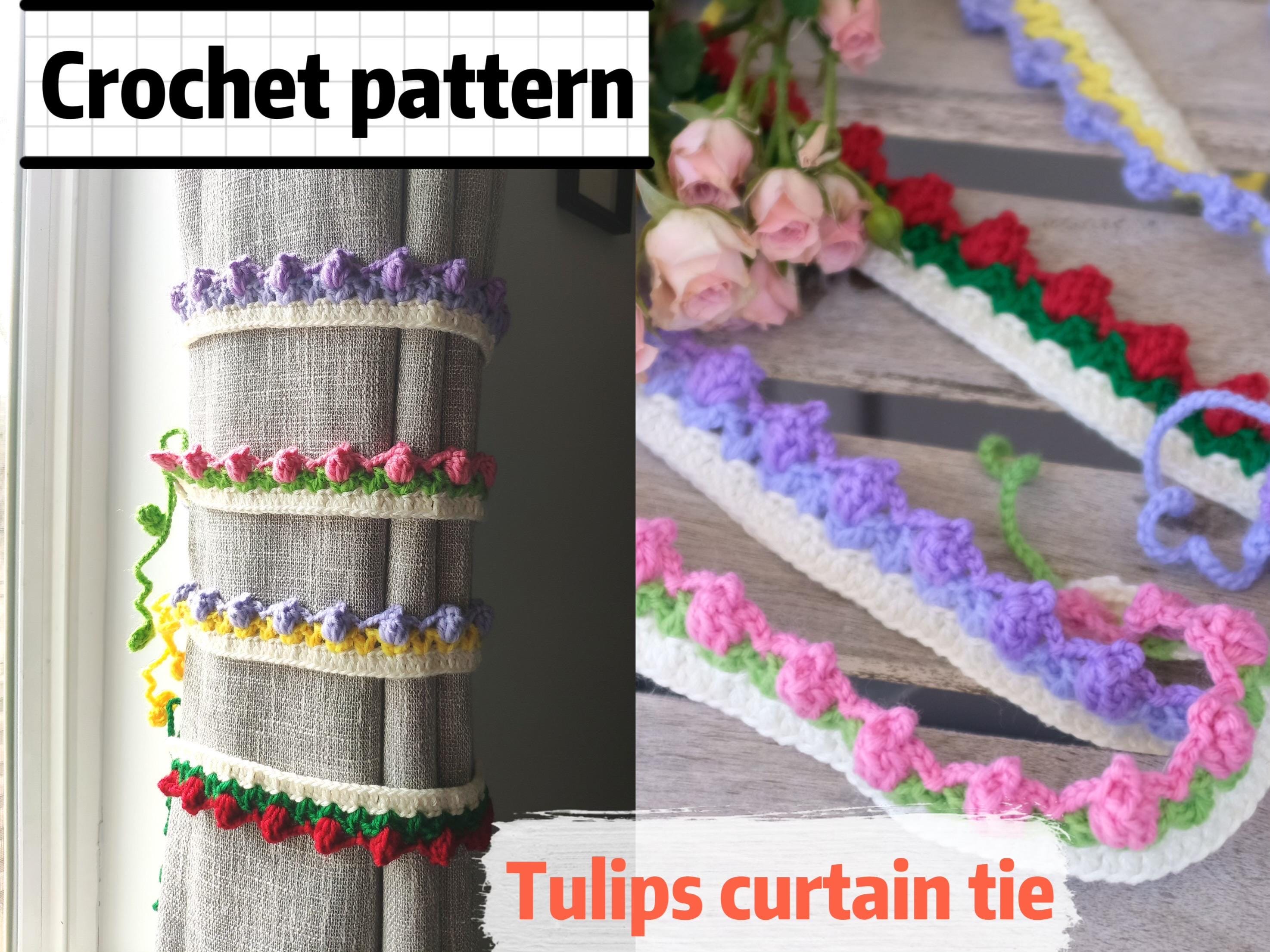crochet pattern colorful tulips curtain tie back/handmade tulips curtain ties/boho flower curtain holdbacks/gift for her/diy curtain ties