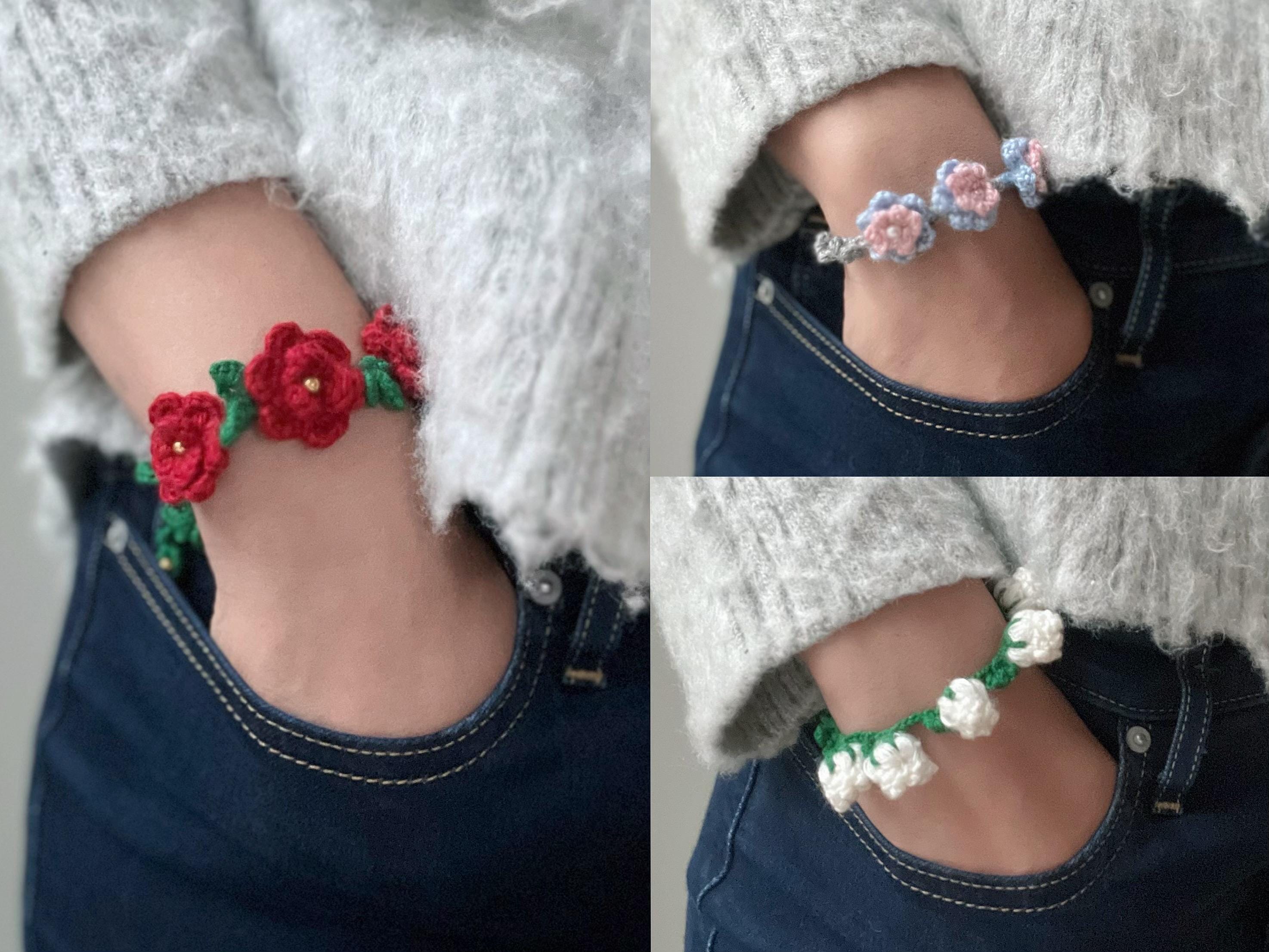 Rose Crochet Bracelet With Pearls/handmade Lily of the Valley