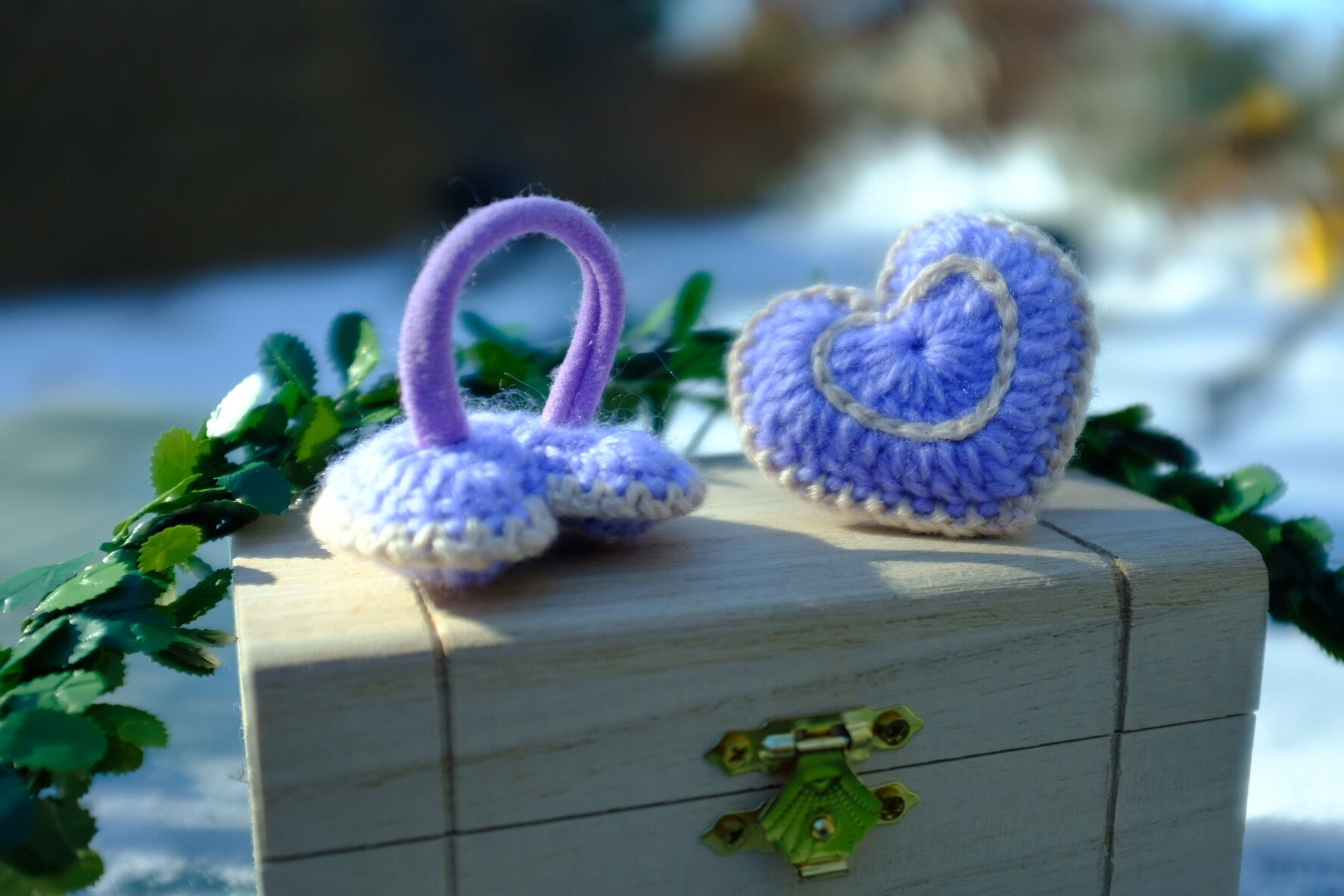 Crochet Hair Tie With Pink Purple Heart/handmade Heart Design Hair Tie ...