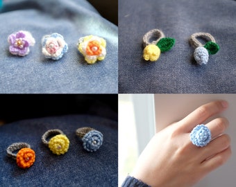 Flower metal free rings with pearls/tulip rings/handmade micro crochet rings/water resistant rings/gift for girls/accessories for girls
